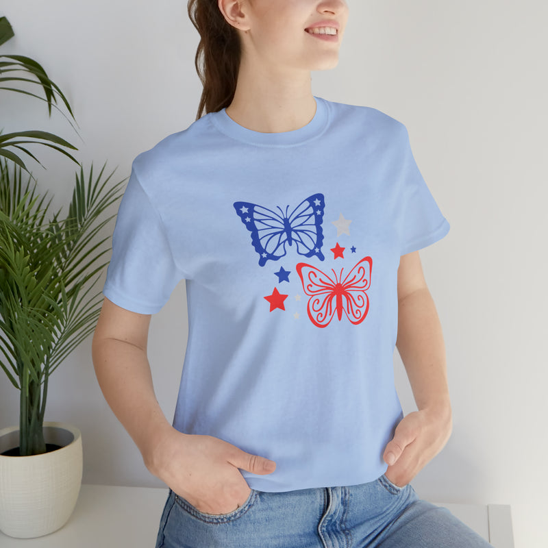 4th of July Butterflies Unisex Jersey Short Sleeve Tee - Patriotic Clothing - Made in the USA