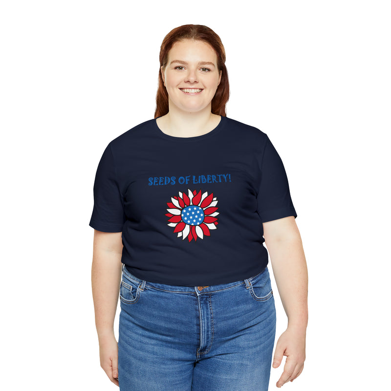 Seeds of Liberty Patriotic Sunflower Jersey Short Sleeve Tee - Soft & Comfortable - Patriotic Clothing - Made in the USA