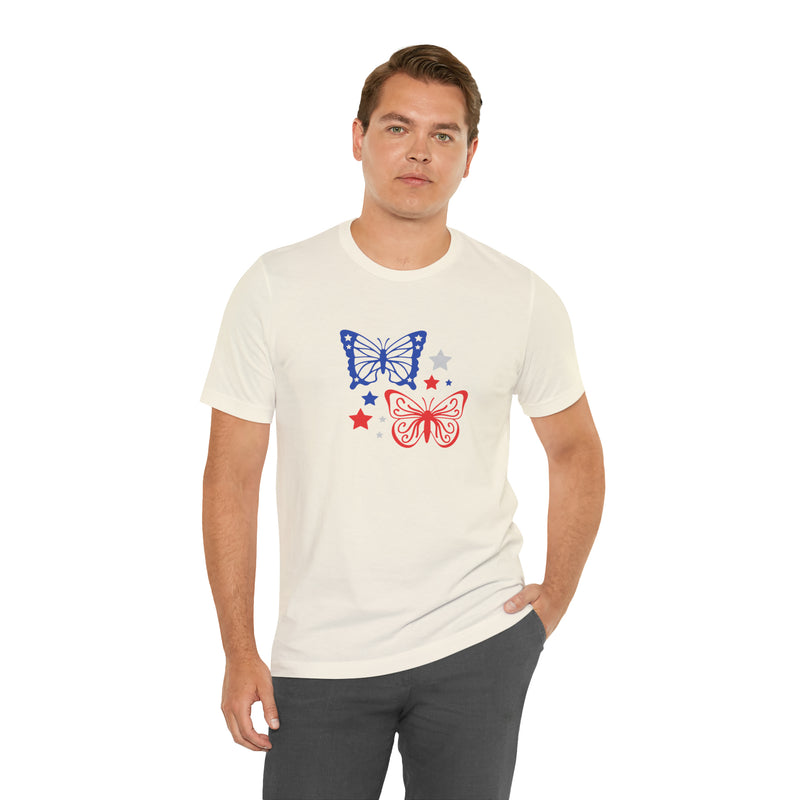 4th of July Butterflies Unisex Jersey Short Sleeve Tee - Patriotic Clothing - Made in the USA