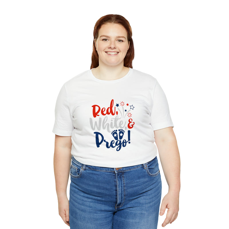 Red, White, and Prego Fireworks Jersey Short Sleeve Tee - Funny & Patriotic Clothing - Made in the USA