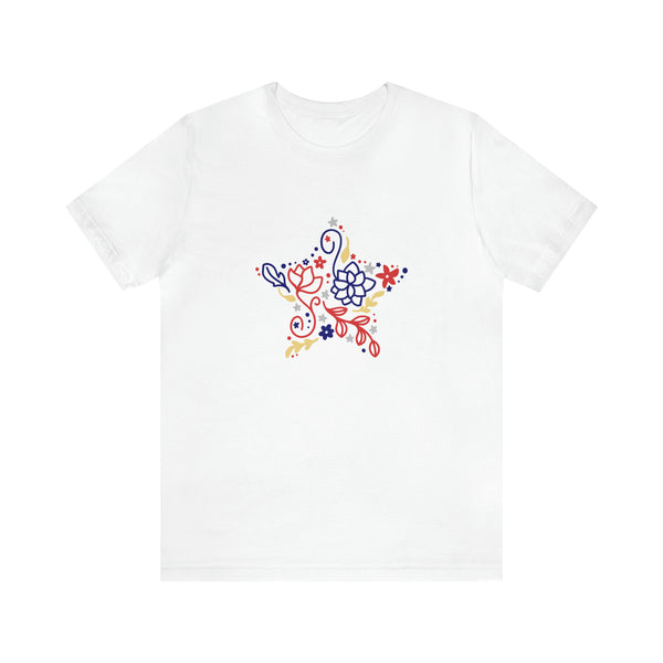 4th of July Floral Star Jersey Short Sleeve Tee - Patriotic Clothing - Made in the USA