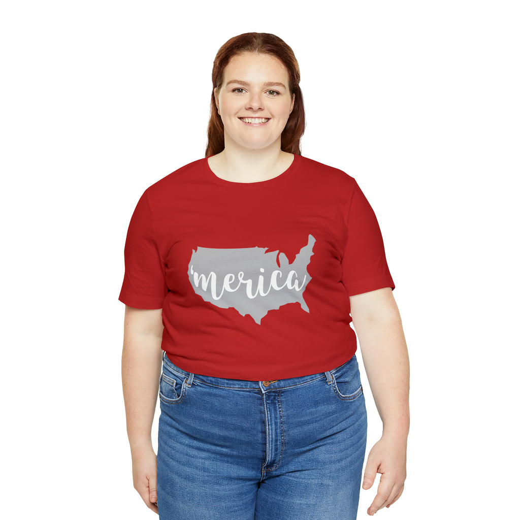 'Merica Map Gray Jersey Short Sleeve Tee - Soft & Comfortable - Patriotic Clothing - Made in the USA