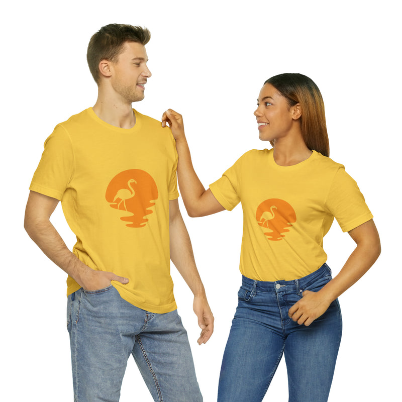 Flamingo Sunset Unisex Jersey Short-Sleeve Tee - Tropical & Relaxing T-Shirt for Flamingo Lovers - Soft & Comfortable - Made in the USA