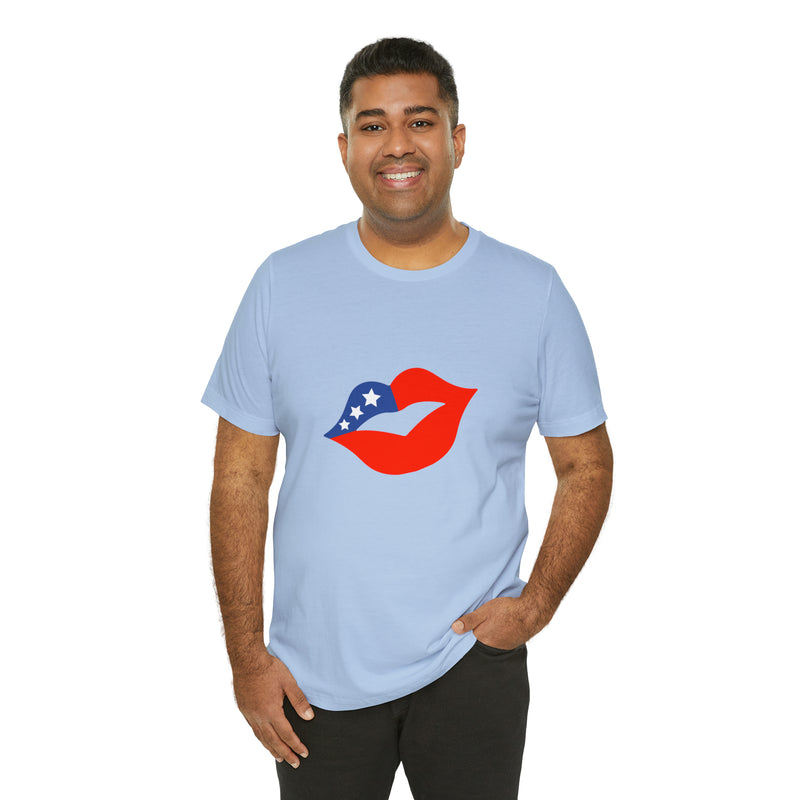 4th of July Lips Jersey Short Sleeve Tee - Soft & Comfortable - Patriotic Clothing - Made in the USA