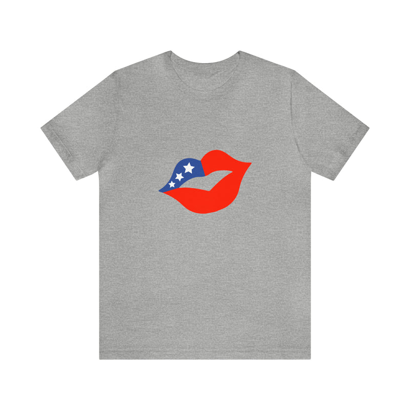 4th of July Lips Jersey Short Sleeve Tee - Soft & Comfortable - Patriotic Clothing - Made in the USA