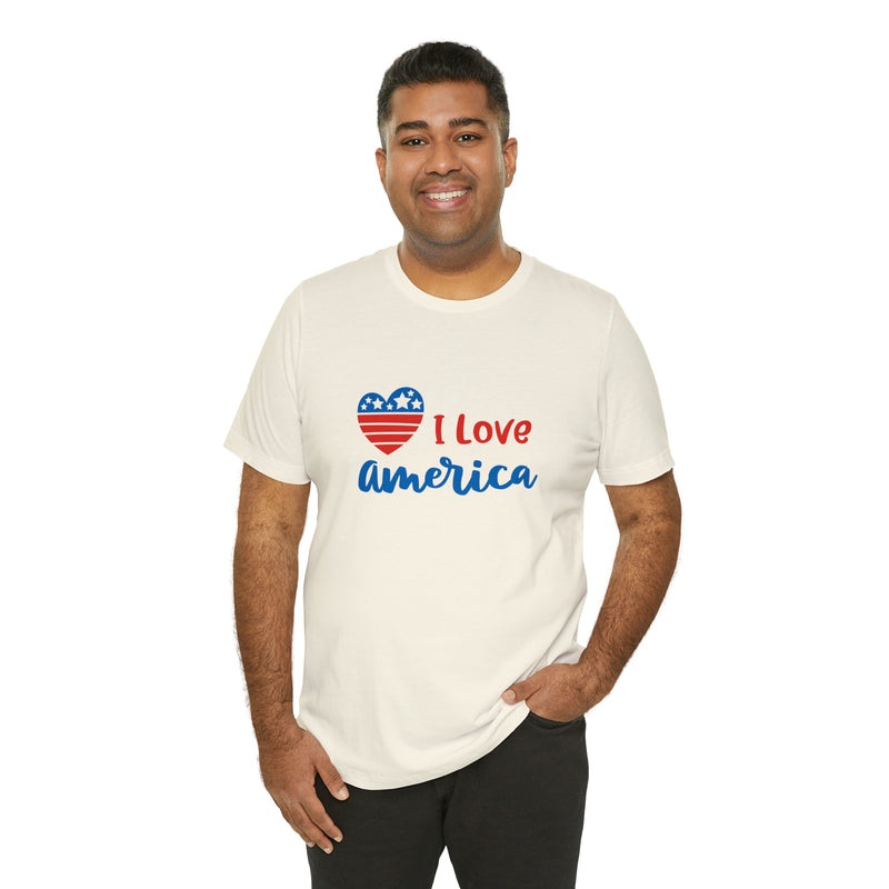 I Love America Heart Jersey Short Sleeve Tee - Soft & Comfortable - Patriotic Clothing - Made in the USA