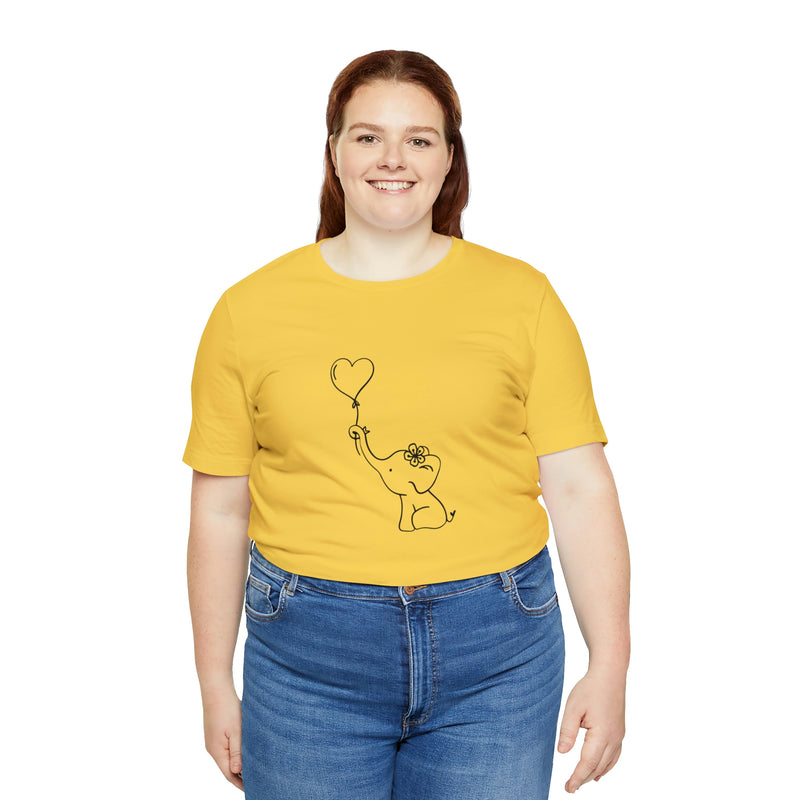 Elephant Heart Balloon Unisex Jersey Short-Sleeve Tee - Cute and Fun T-Shirt for Women & Men - Animal Tee - Soft & Comfortable - Made in the USA