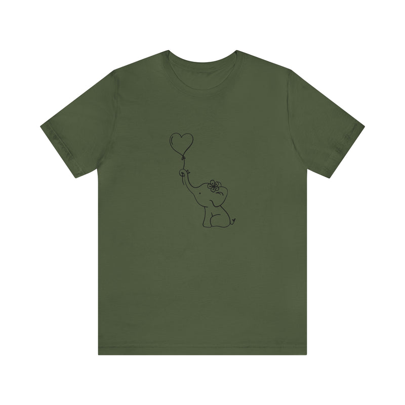 Elephant Heart Balloon Unisex Jersey Short-Sleeve Tee - Cute and Fun T-Shirt for Women & Men - Animal Tee - Soft & Comfortable - Made in the USA