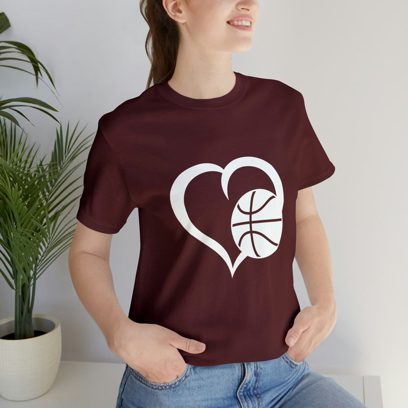 Basketball Heart Short-Sleeve Tee - Cute & Stylish T-Shirt for Basketball Lovers - Soft & Comfortable - Made in the USA