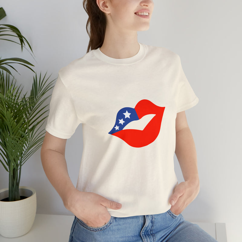 4th of July Lips Jersey Short Sleeve Tee - Soft & Comfortable - Patriotic Clothing - Made in the USA