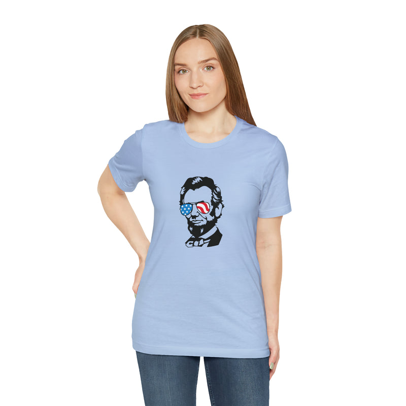 Abraham Lincoln with Sunglasses Jersey Short Sleeve Tee - Funny & Patriotic Clothing - Made in the USA