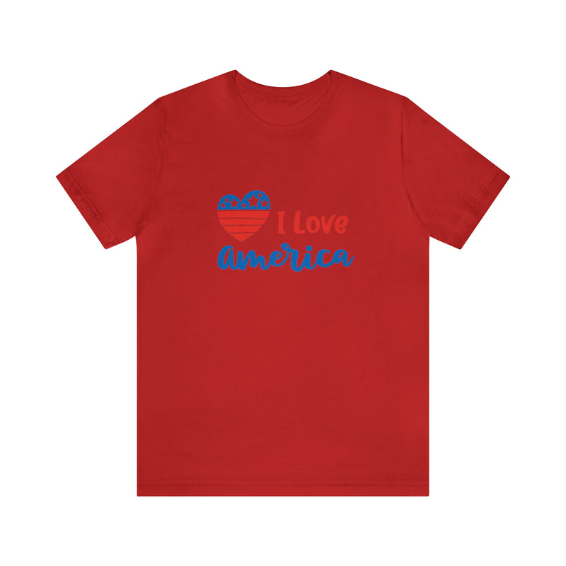 I Love America Heart Jersey Short Sleeve Tee - Soft & Comfortable - Patriotic Clothing - Made in the USA