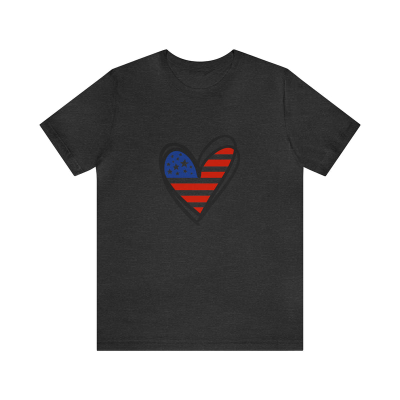 Love America Flag Heart Jersey Short Sleeve Tee - Soft & Comfortable - Patriotic Clothing - Made in the USA