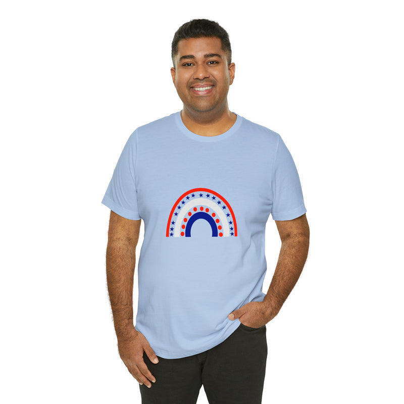 4th of July Rainbow Jersey Short Sleeve Tee - Soft & Comfortable - Patriotic Clothing - Made in the USA