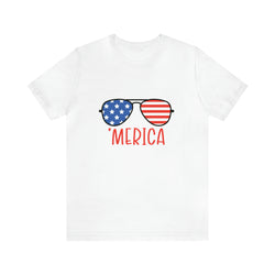 'Merica American Flag Sunglasses Jersey Short Sleeve Tee - Soft & Comfortable - Patriotic Clothing - Made in the USA