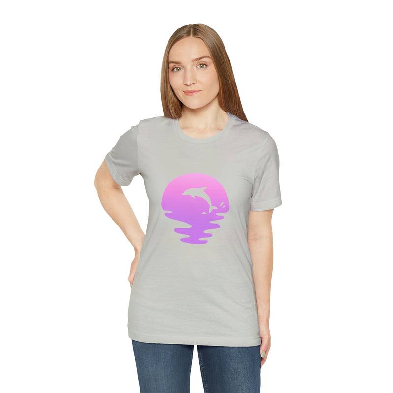 Dolphin Sunset Jersey Short-Sleeve Tee - Ocean Inspired T-Shirt for Women & Men - Soft & Comfortable - Made in the USA