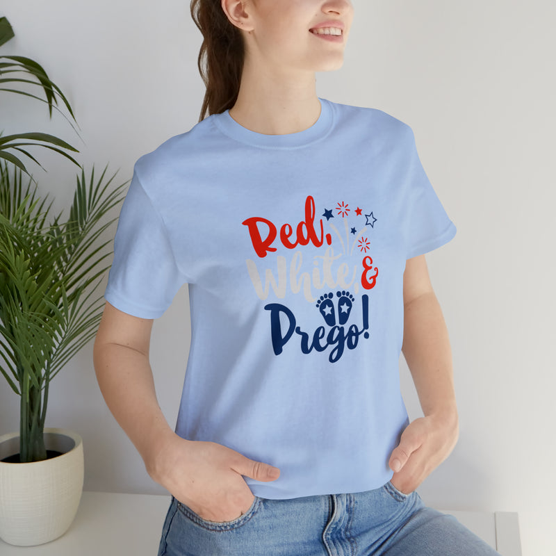 Red, White, and Prego Fireworks Jersey Short Sleeve Tee - Funny & Patriotic Clothing - Made in the USA