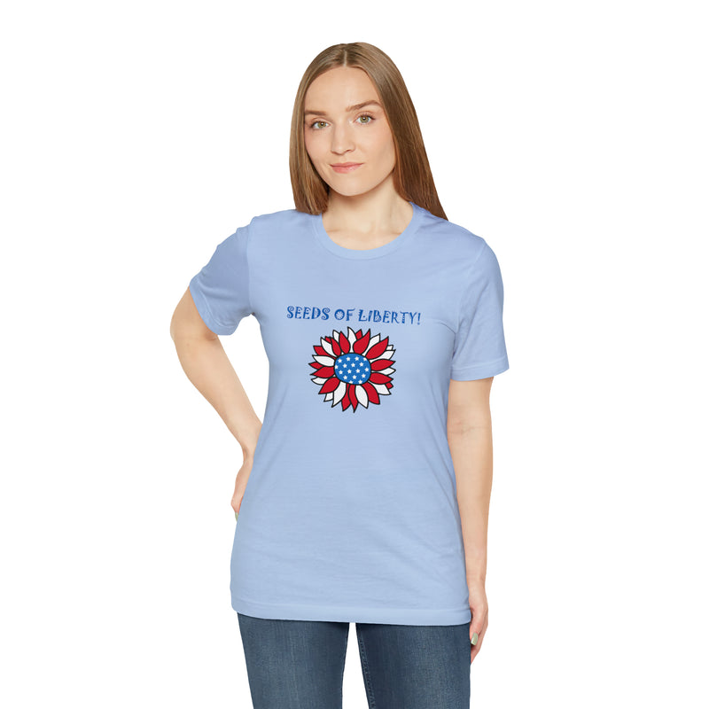 Seeds of Liberty Patriotic Sunflower Jersey Short Sleeve Tee - Soft & Comfortable - Patriotic Clothing - Made in the USA