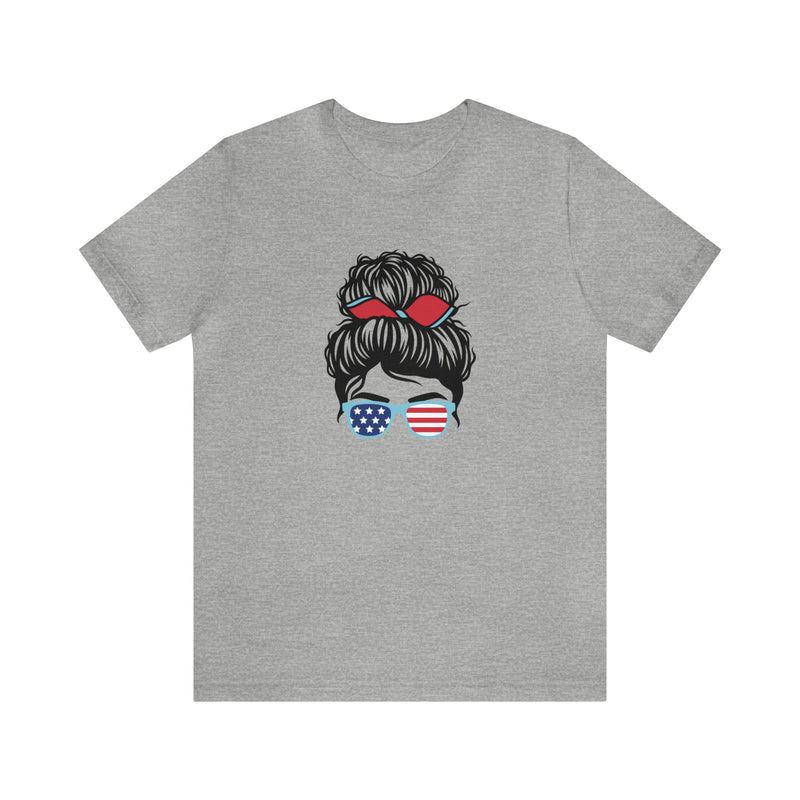 Patriotic Girl with American Flag Sunglasses Jersey Short Sleeve Tee - Soft & Comfortable - Made in the USA