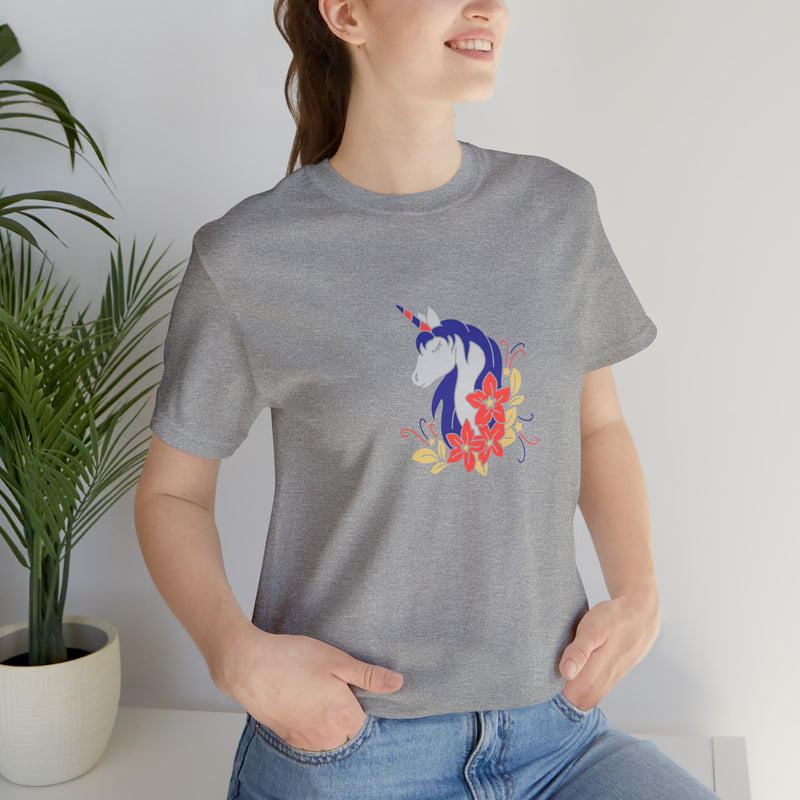 4th of July Unicorn with Flowers Jersey Short Sleeve Tee - Soft & Comfortable - Patriotic Clothing - Made in the USA