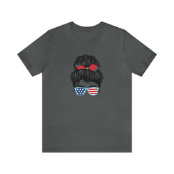 Patriotic Girl with American Flag Sunglasses Jersey Short Sleeve Tee - Soft & Comfortable - Made in the USA