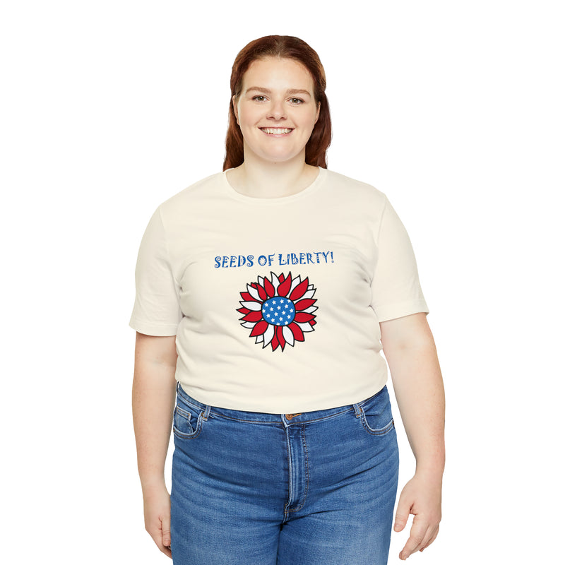 Seeds of Liberty Patriotic Sunflower Jersey Short Sleeve Tee - Soft & Comfortable - Patriotic Clothing - Made in the USA