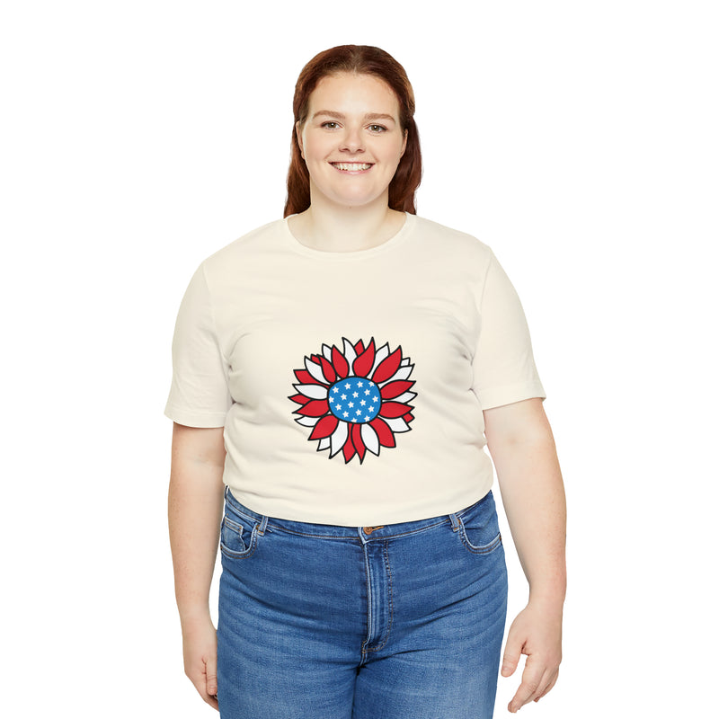 Patriotic Sunflower American Flag Jersey Short Sleeve Tee - Soft & Comfortable - Patriotic Clothing - Made in the USA