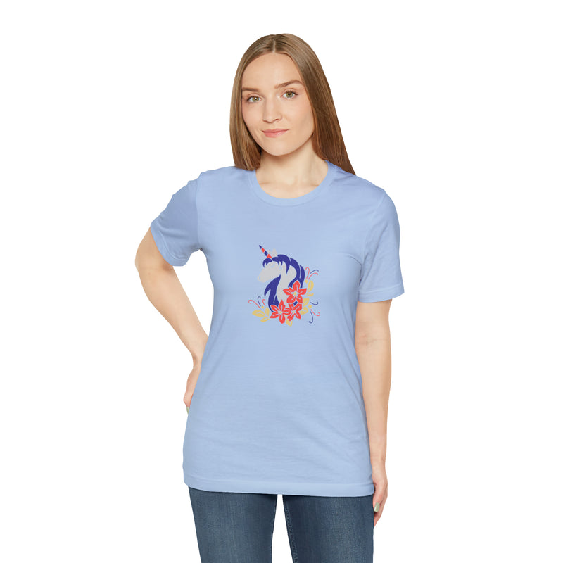 4th of July Unicorn with Flowers Jersey Short Sleeve Tee - Soft & Comfortable - Patriotic Clothing - Made in the USA