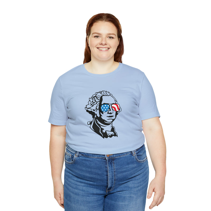 George Washington with Sunglasses Jersey Short Sleeve Tee - Soft & Comfortable - Funny & Patriotic Clothing - Made in the USA