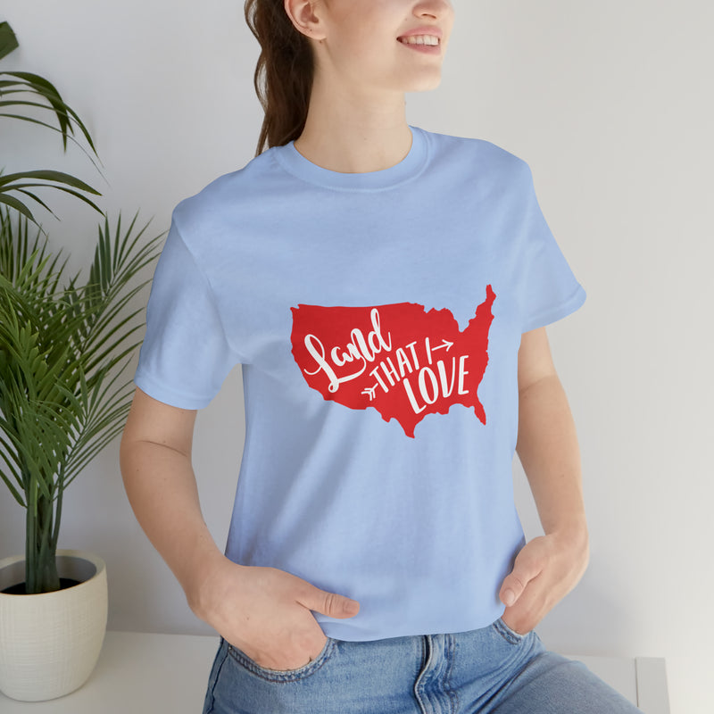 Land That I Love USA Map Jersey Short Sleeve Tee - Soft & Comfortable - Patriotic Clothing - Made in the USA