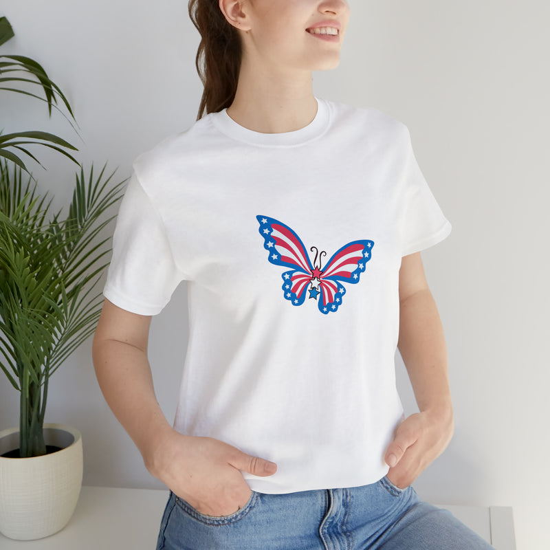 Patriotic Butterfly Jersey Short Sleeve Tee - Soft & Comfortable - Patriotic Clothing - Made in the USA