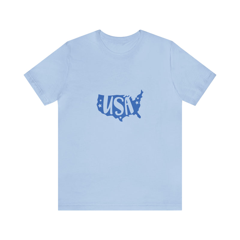 Blue USA Map Short Sleeve Tee - Patriotic Clothing - Made in the USA