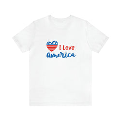 I Love America Heart Jersey Short Sleeve Tee - Soft & Comfortable - Patriotic Clothing - Made in the USA