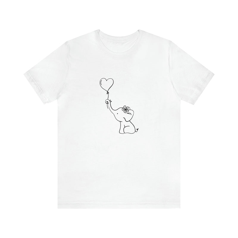 Elephant Heart Balloon Unisex Jersey Short-Sleeve Tee - Cute and Fun T-Shirt for Women & Men - Animal Tee - Soft & Comfortable - Made in the USA