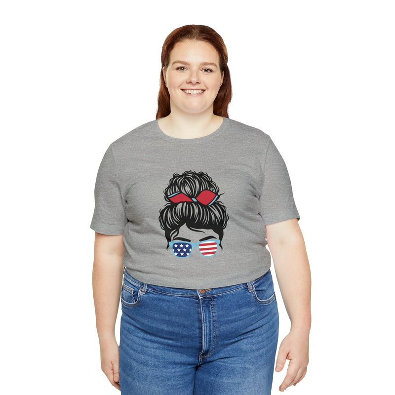 Patriotic Girl with American Flag Sunglasses Jersey Short Sleeve Tee - Soft & Comfortable - Made in the USA