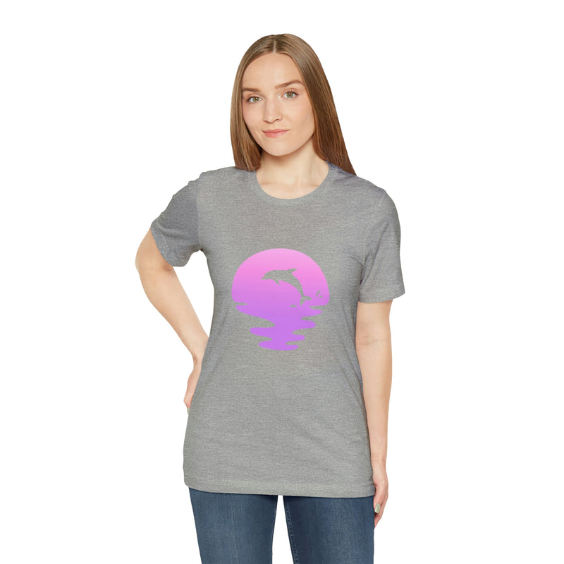 Dolphin Sunset Jersey Short-Sleeve Tee - Ocean Inspired T-Shirt for Women & Men - Soft & Comfortable - Made in the USA