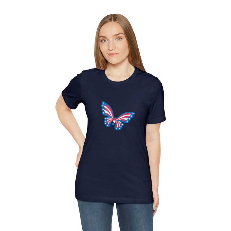 Patriotic Butterfly Jersey Short Sleeve Tee - Soft & Comfortable - Patriotic Clothing - Made in the USA