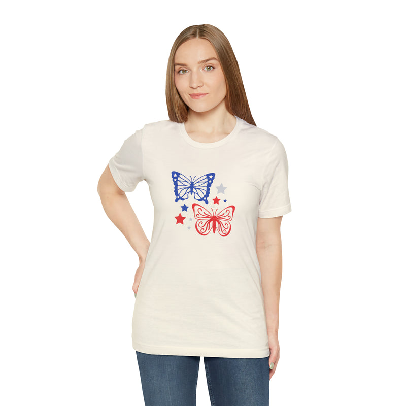 4th of July Butterflies Unisex Jersey Short Sleeve Tee - Patriotic Clothing - Made in the USA