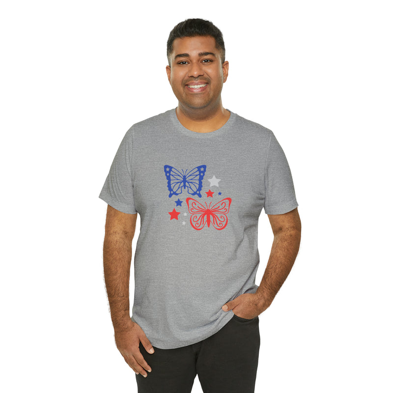 4th of July Butterflies Unisex Jersey Short Sleeve Tee - Patriotic Clothing - Made in the USA