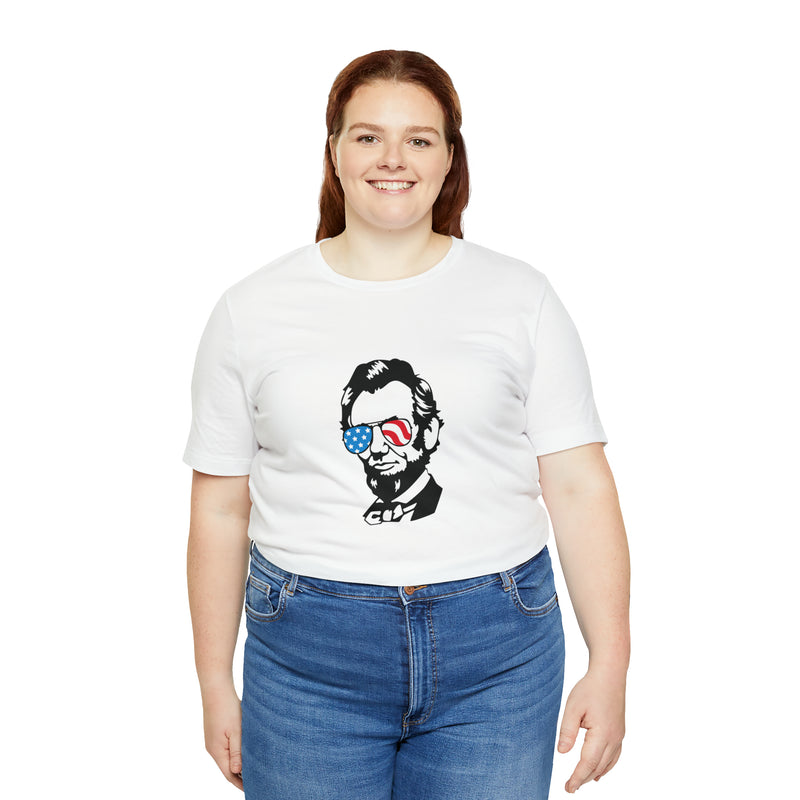 Abraham Lincoln with Sunglasses Jersey Short Sleeve Tee - Funny & Patriotic Clothing - Made in the USA