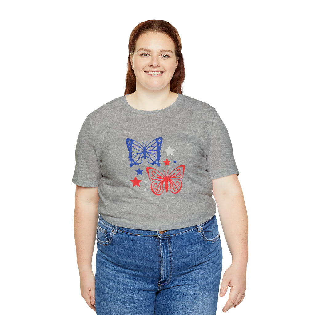 4th of July Butterflies Unisex Jersey Short Sleeve Tee - Patriotic Clothing - Made in the USA