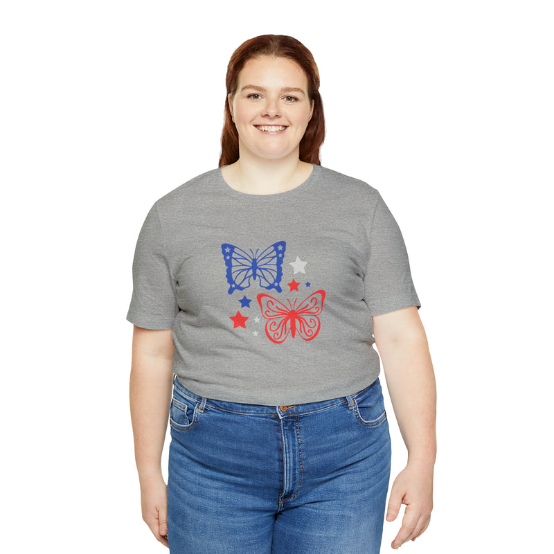 4th of July Butterflies Unisex Jersey Short Sleeve Tee - Patriotic Clothing - Made in the USA