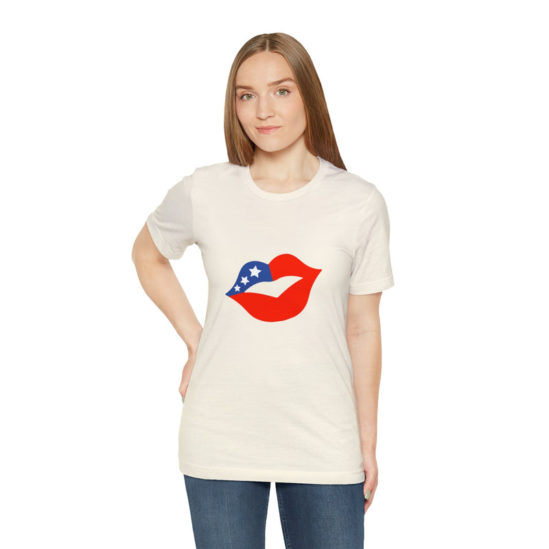 4th of July Lips Jersey Short Sleeve Tee - Soft & Comfortable - Patriotic Clothing - Made in the USA