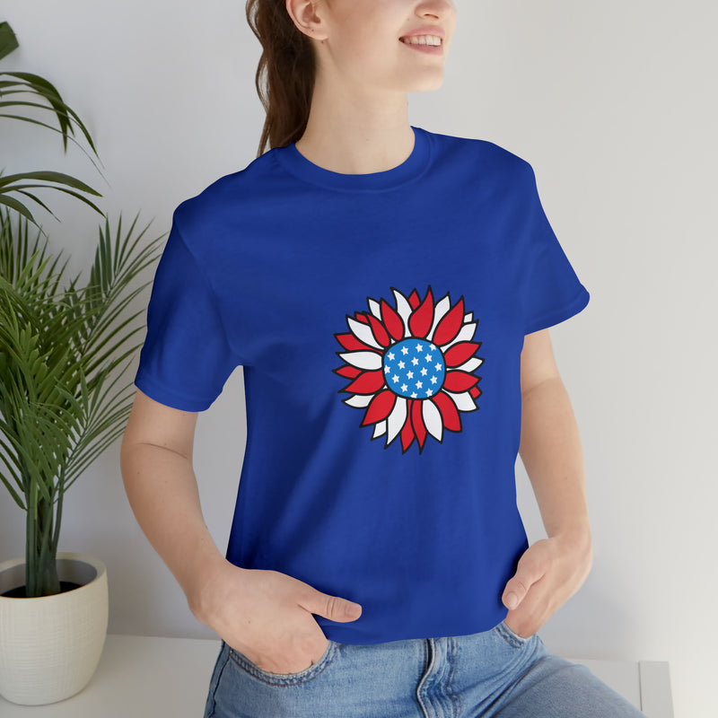 Patriotic Sunflower American Flag Jersey Short Sleeve Tee - Soft & Comfortable - Patriotic Clothing - Made in the USA