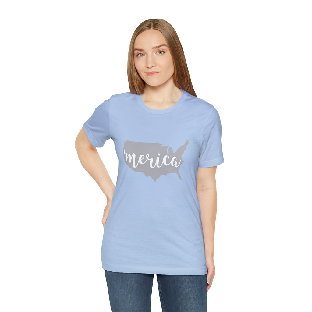 'Merica Map Gray Jersey Short Sleeve Tee - Soft & Comfortable - Patriotic Clothing - Made in the USA