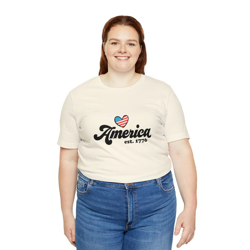 America Est. 1776 Retro Short Sleeve Tee - Soft & Comfortable - Patriotic Clothing - Made in the USA