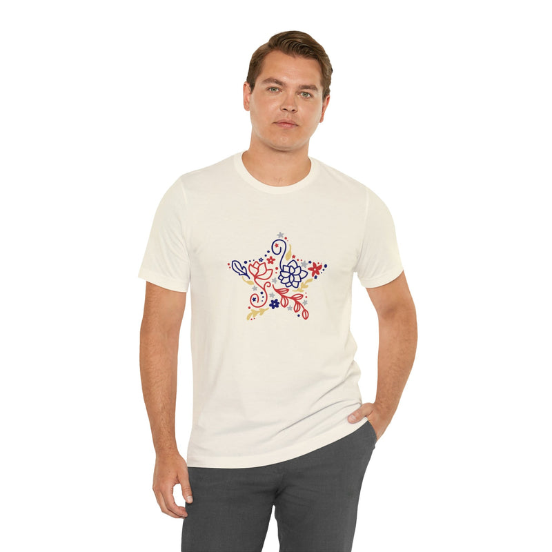 4th of July Floral Star Jersey Short Sleeve Tee - Patriotic Clothing - Made in the USA