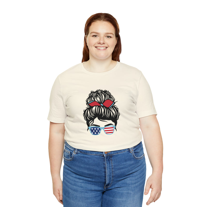 Patriotic Girl with American Flag Sunglasses Jersey Short Sleeve Tee - Soft & Comfortable - Made in the USA