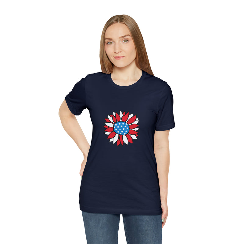 Patriotic Sunflower American Flag Jersey Short Sleeve Tee - Soft & Comfortable - Patriotic Clothing - Made in the USA