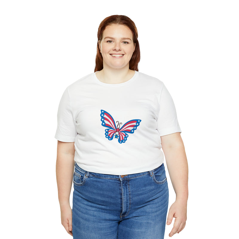 Patriotic Butterfly Jersey Short Sleeve Tee - Soft & Comfortable - Patriotic Clothing - Made in the USA